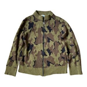Vintage camouflage full zip sweater medium green brown